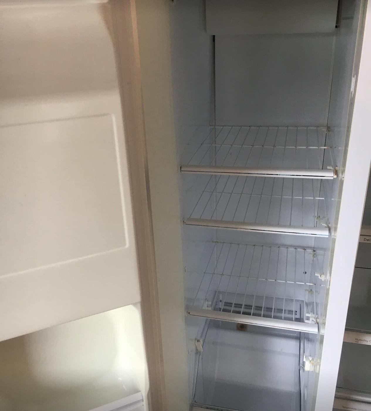 Refrigerator, freezer side, after we cleaned it