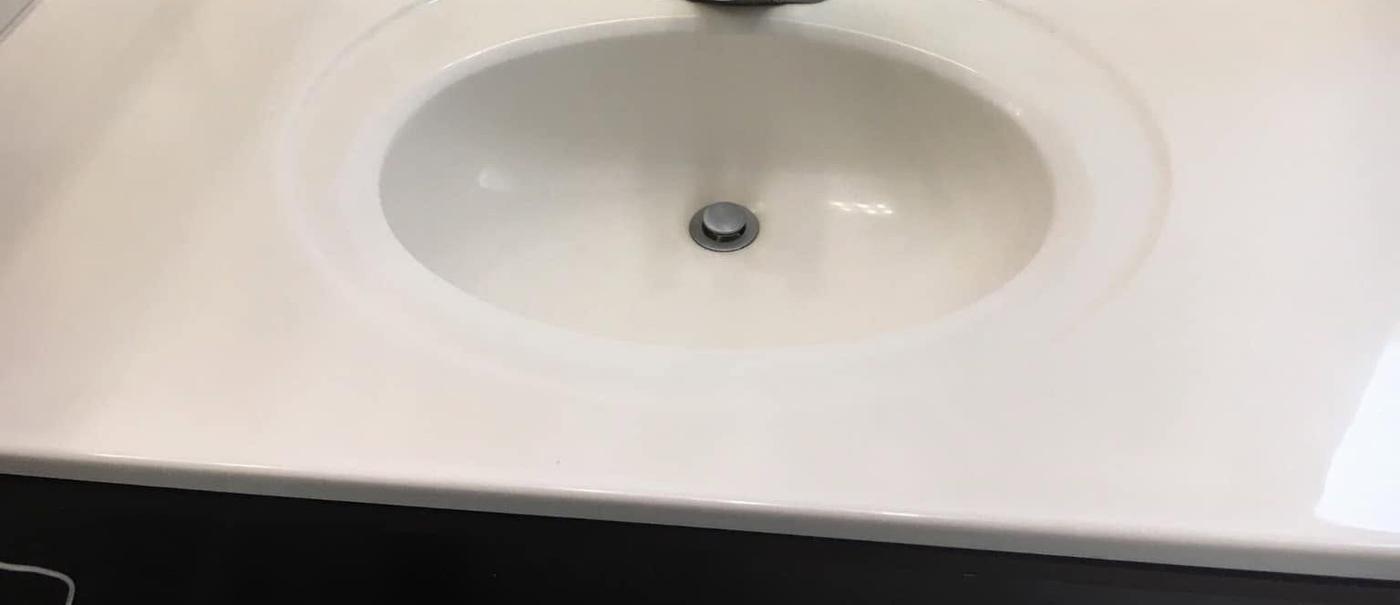 Bathroom vanity, after we cleaned it