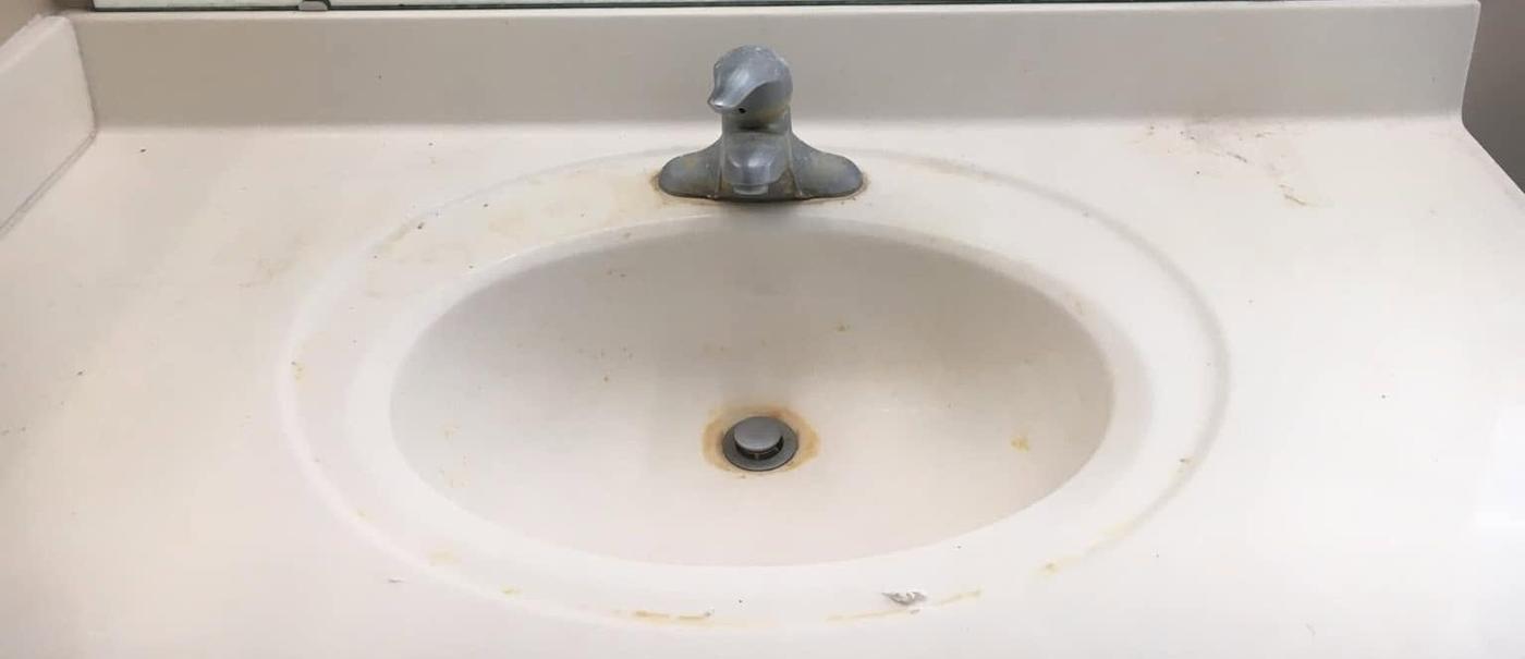 Bathroom vanity, before we cleaned it